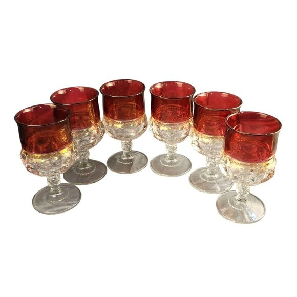 Tiffin Franciscan Kings Crown Ruby Thumbprint Flashed Glasses Barware Wine Set V - Picture 4 of 14
